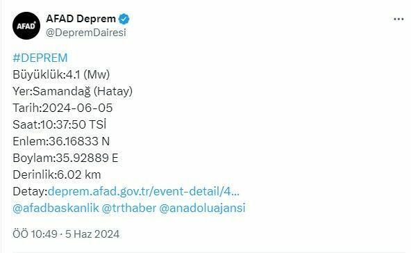 AFAD açıkladı: Hatay'da korkutan deprem