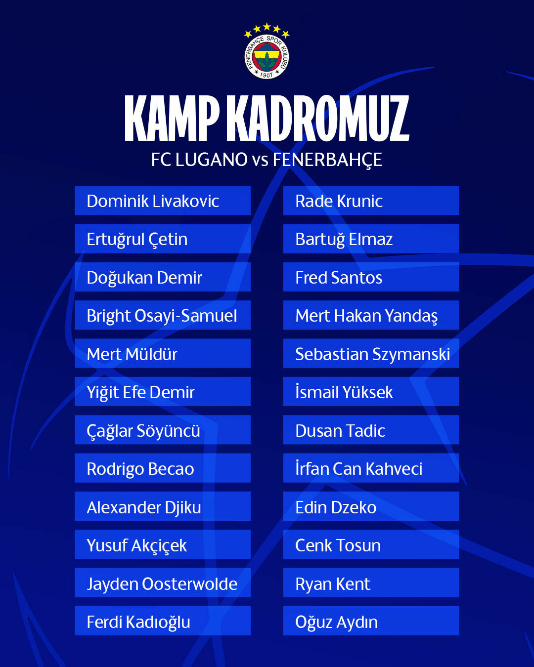 Fenerbahçe'nin yeni transferi Lugano maçı kadrosuna alınmadı