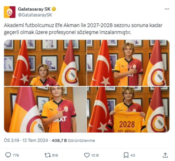 Galatasaray genç yetenek Efe Akman ile sözleşme imzaladı