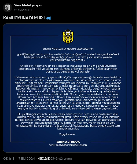 Yeni Malatyaspor Ligden Çekilme Kararı Aldı: TFF'ye İletti