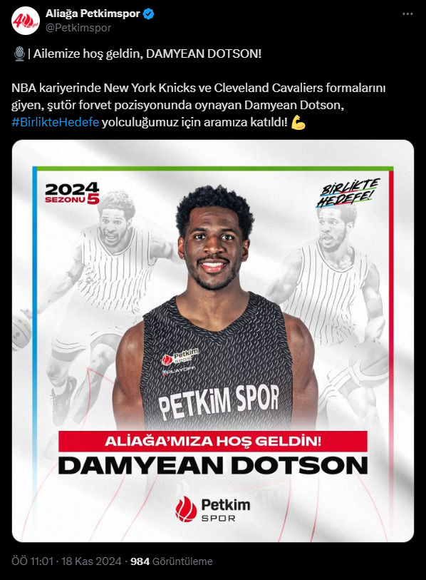 Aliağa Petkimspor Damyean Dotson'ı Transfer Etti