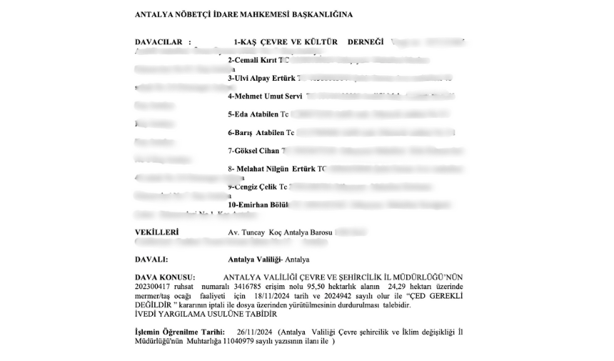 Antalya Kaş'ta mermer Ocağına Karşı Çevrecilerden Dava