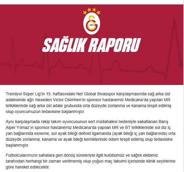 Galatasaray'a İki Futbolcusundan Kötü Haber!