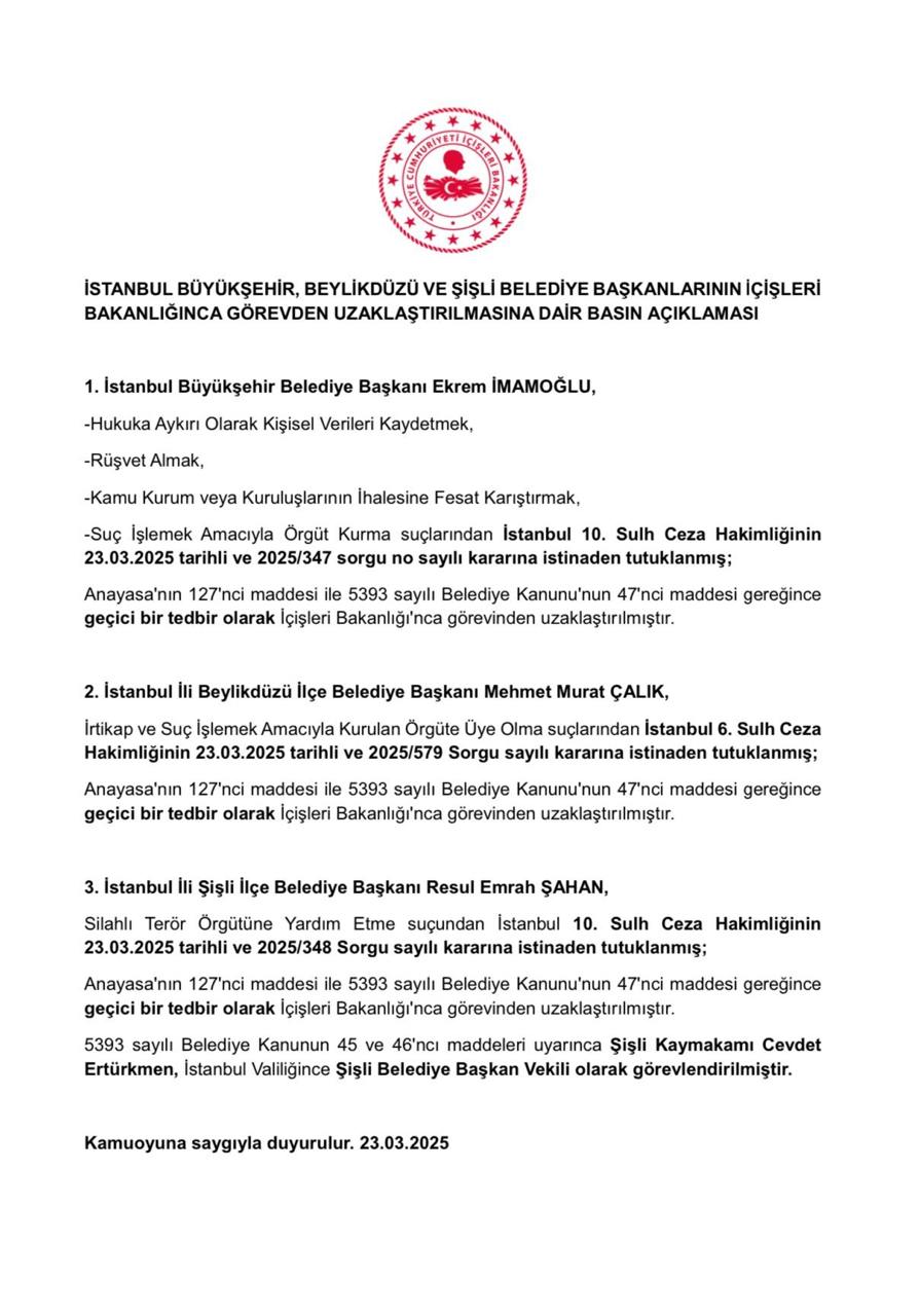 Ekrem İmamoğlu Görevden Uzaklaştırıldı