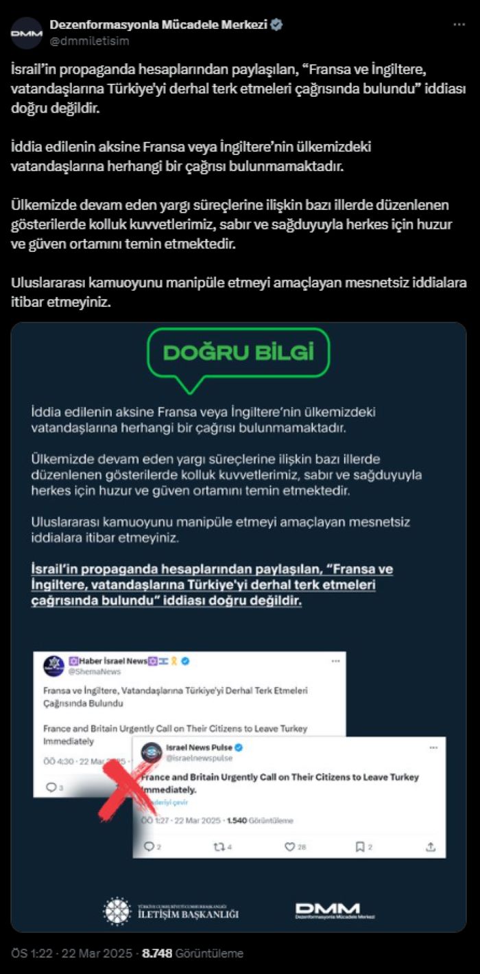 “Fransa ve İngiltere Türkiye’yi Terk Edin” Çağrısına Yalanlama