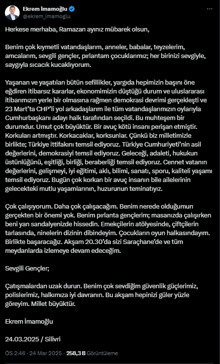 Silivri'de Tutuklu Bulunan İmamoğlu'ndan İlk Açıklama!