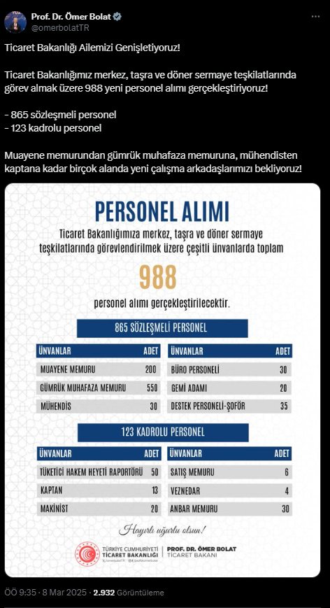 Ticaret- Bakanlığı -988 -Personel -Alımı -Yapacak!