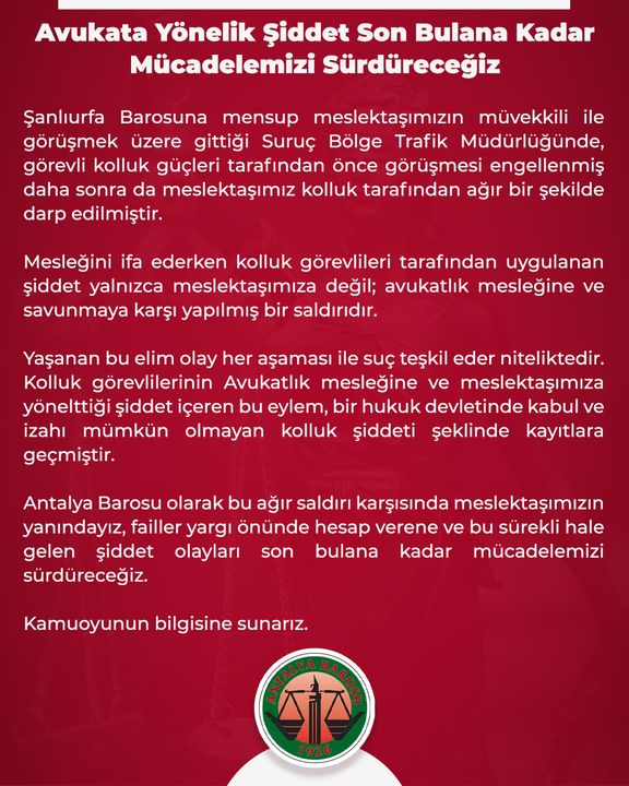 Antalya Barosu'ndan Darp Edilen Şanlıurfa Barosu Avukatlarına Destek 2