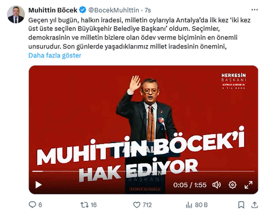 Antalya'da İlki Başarmıştı! Başkan Böcek'ten Seçim Yıl Dönümü Kutlaması 2
