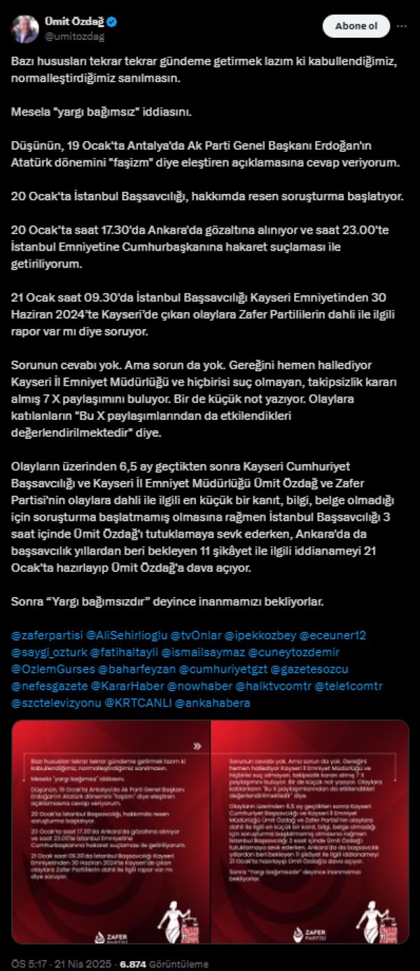 Antalya'daki Konuşmasından Tutuklanan Özdağ'dan Yargı Eleştirisi