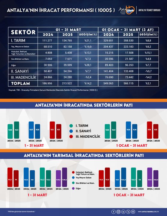 Antalya'nın Tarım İhracatı Mart Ayında Arttı! Büyük Pay Meyve Sebzenin 2