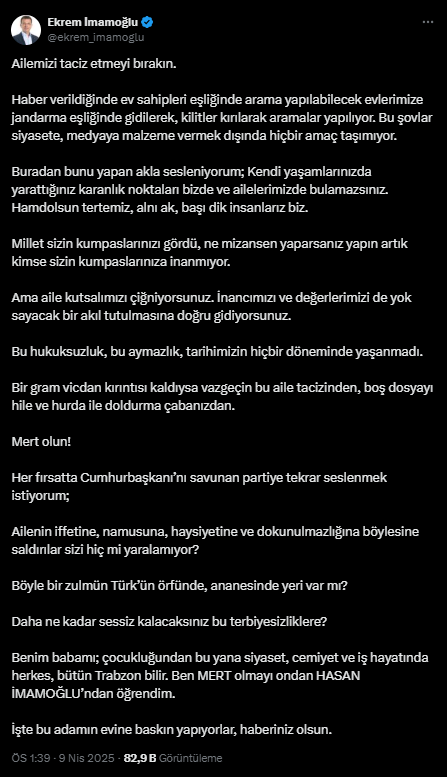 Ekrem İmamoğlu'ndan Tepki: "Ailemizi T*ciz Etmeyi Bırakın" 