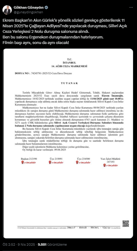 Ekrem İmamoğlu’nun Davası Taşındı