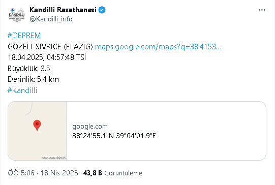 Elazığda 3.7 Büyüklüğünde Deprem2