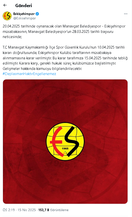 Eskişehirspora Deplasman Yasağı