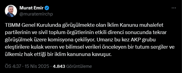 İklim Kanunu Teklifi TBMM Gündeminden Çıkarıldı