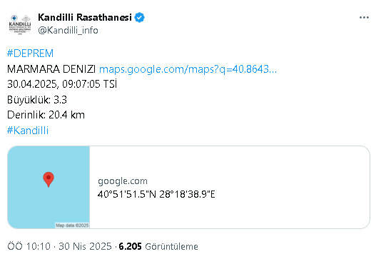 Istanbul 3.3 Deprem Kandilli