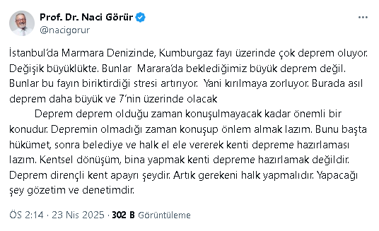 Istanbulda 11 Deprem Naci Görür