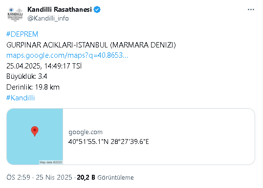 İstanbul’da 3.4 Büyüklüğünde Bir Deprem Daha!