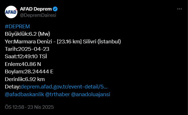 İstanbul'da 6.2 Büyüklüğünde Korkutan Deprem!