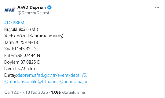Kahramanmaraşta Deprem Afad Duyurdu
