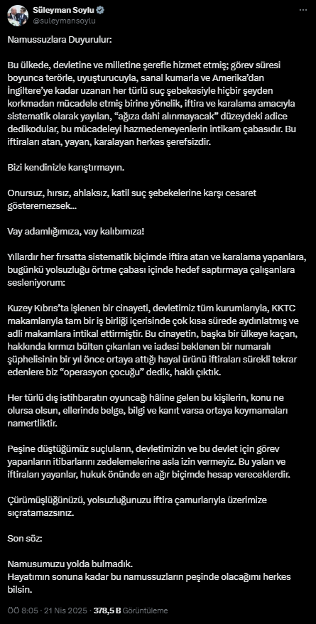 Kıbrıs'taki Rüşvet İddialarına Soylu'dan Sert Yanıt Geldi