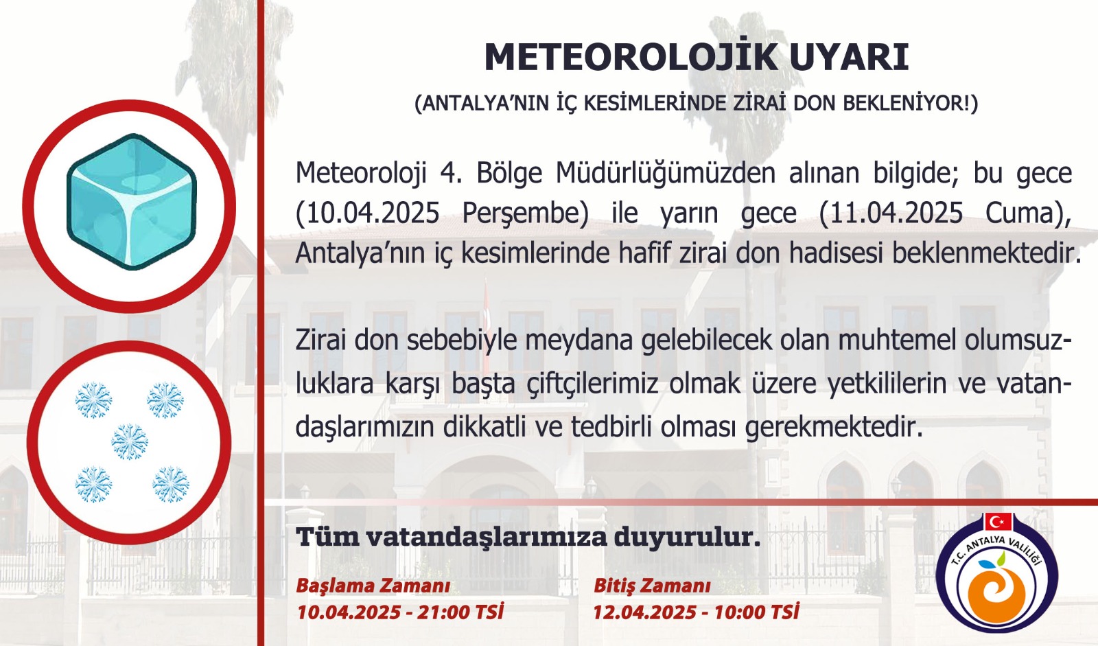 Meteroloji'den Antalya İçin Zirai Don ve Fırtına Uyarısı!