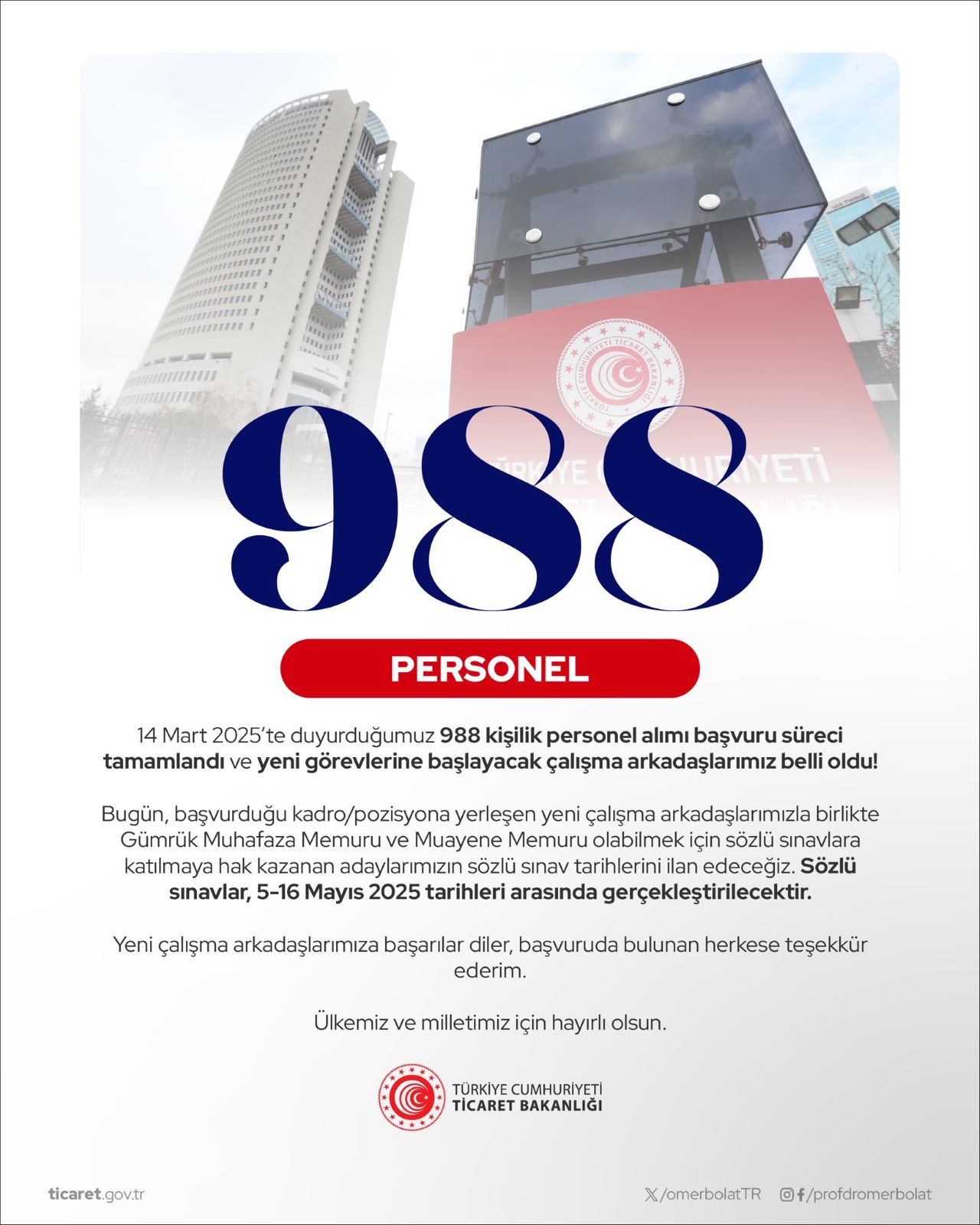 Ticaret Bakanlığı 988 Personel Alımı Tamamlandı