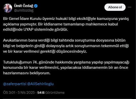 Ümit Özdağ'dan "İddianame Hazır" Açıklaması! 