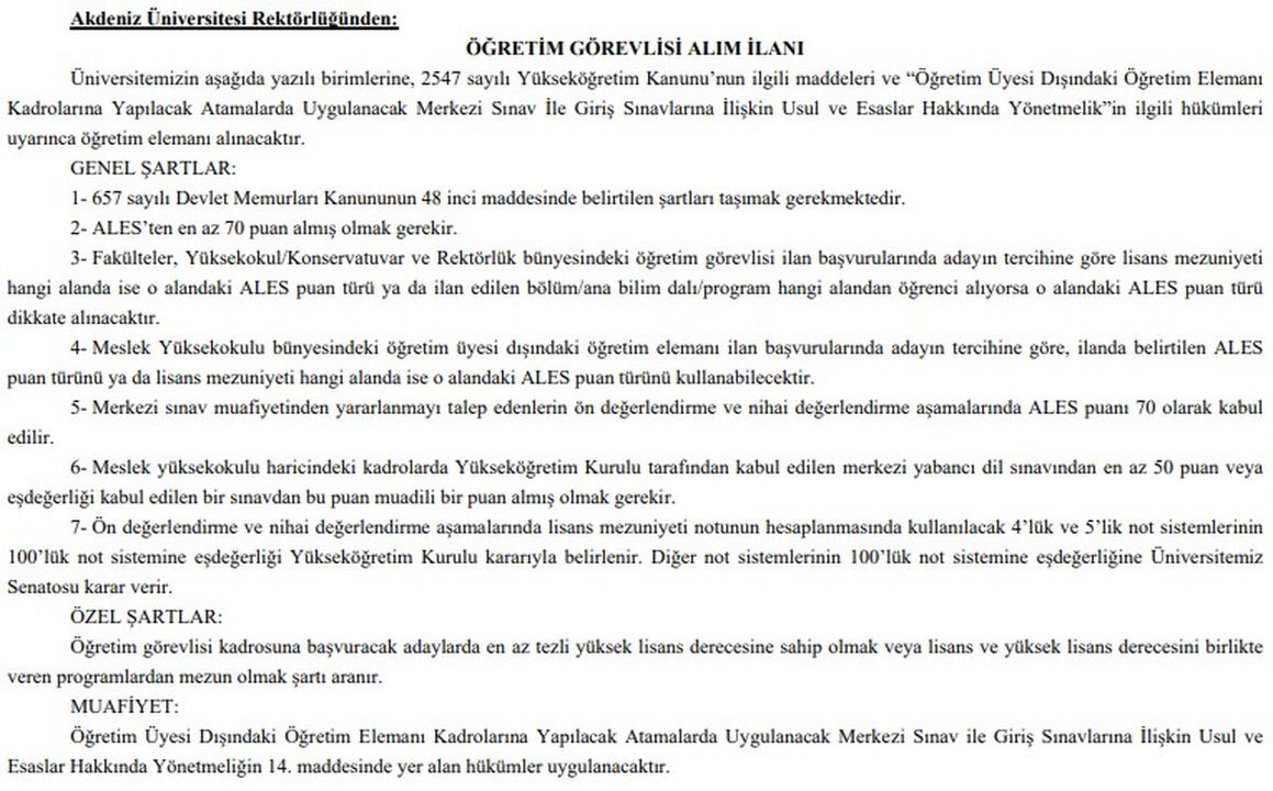 5 Akdeniz Üniversitesi 19 Akademik Kadro Alımı Başlattı!