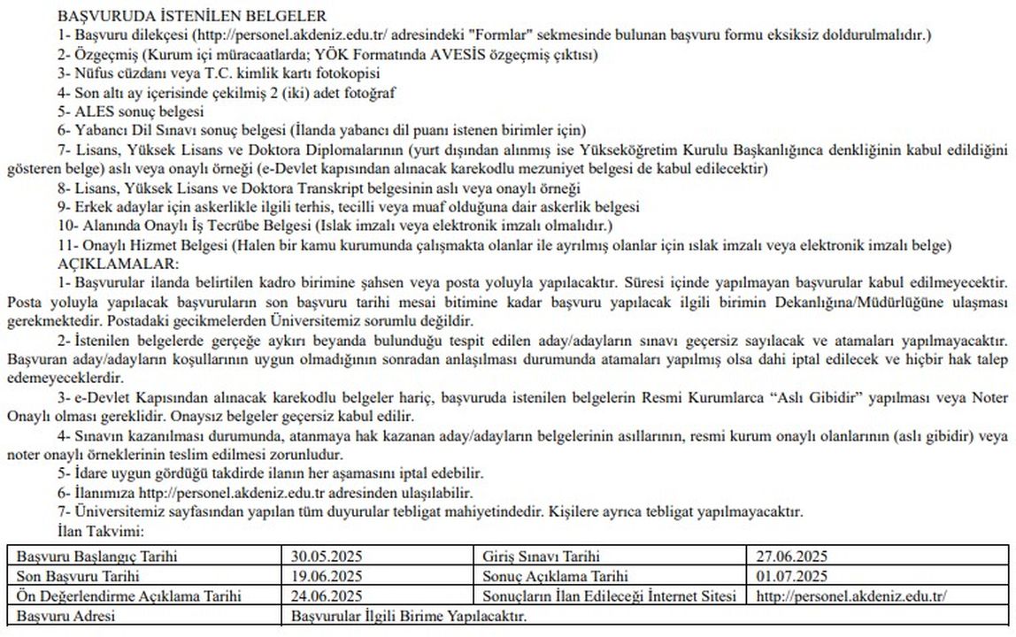 6 Akdeniz Üniversitesi 19 Akademik Kadro Alımı Başlattı!