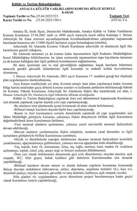 Antalya Kaletepe Sit Alanı İçin Yeni Koruma Kararı 2