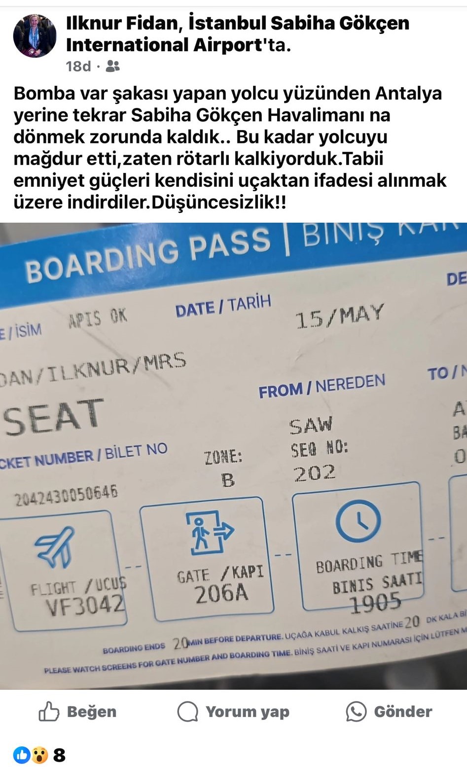 Antalya Uçağında Bomba Paniği Yaşandı! 2