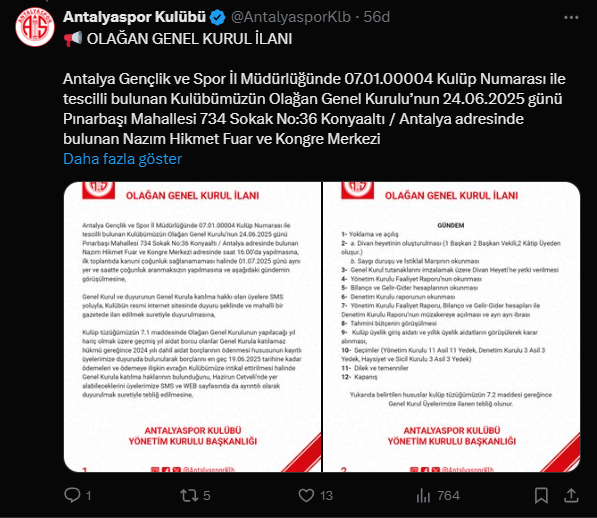 Antalyaspor Olağan Genel Kurul'a Gidiyor