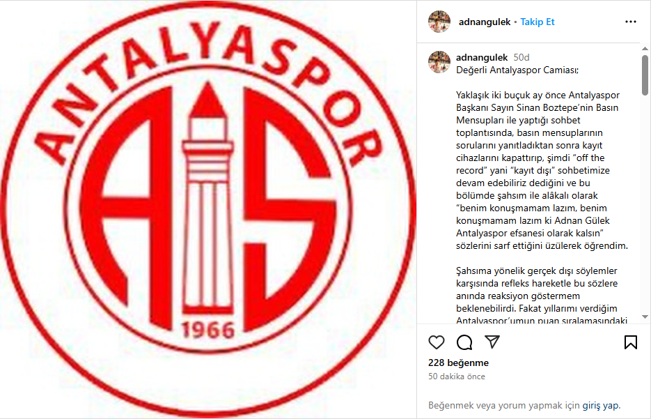 Antalyaspor’da Yeni Kriz! Gülek’ten Boztepe’ye Sert Tepki