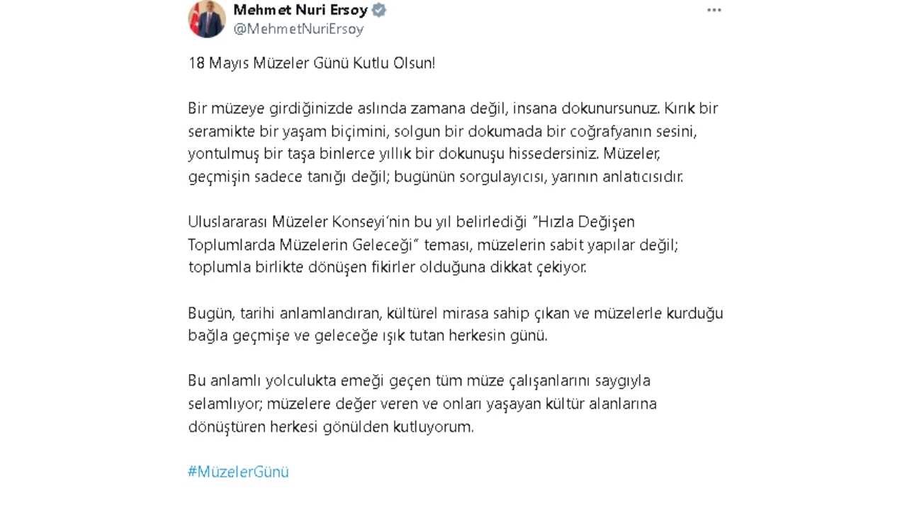 Bakan Ersoy’dan 18 Mayıs Müzeler Günü Mesajı 2