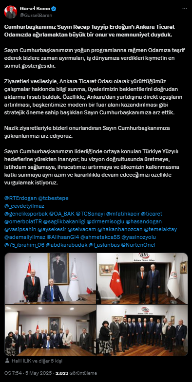 Cumhurbaşkanı Erdoğan’dan Ankara Ticaret Odası’na Ziyaret