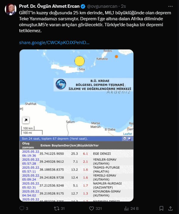 Ege Denizi'ndeki Deprem Sonrası Ahmet Ercan'dan Açıklama