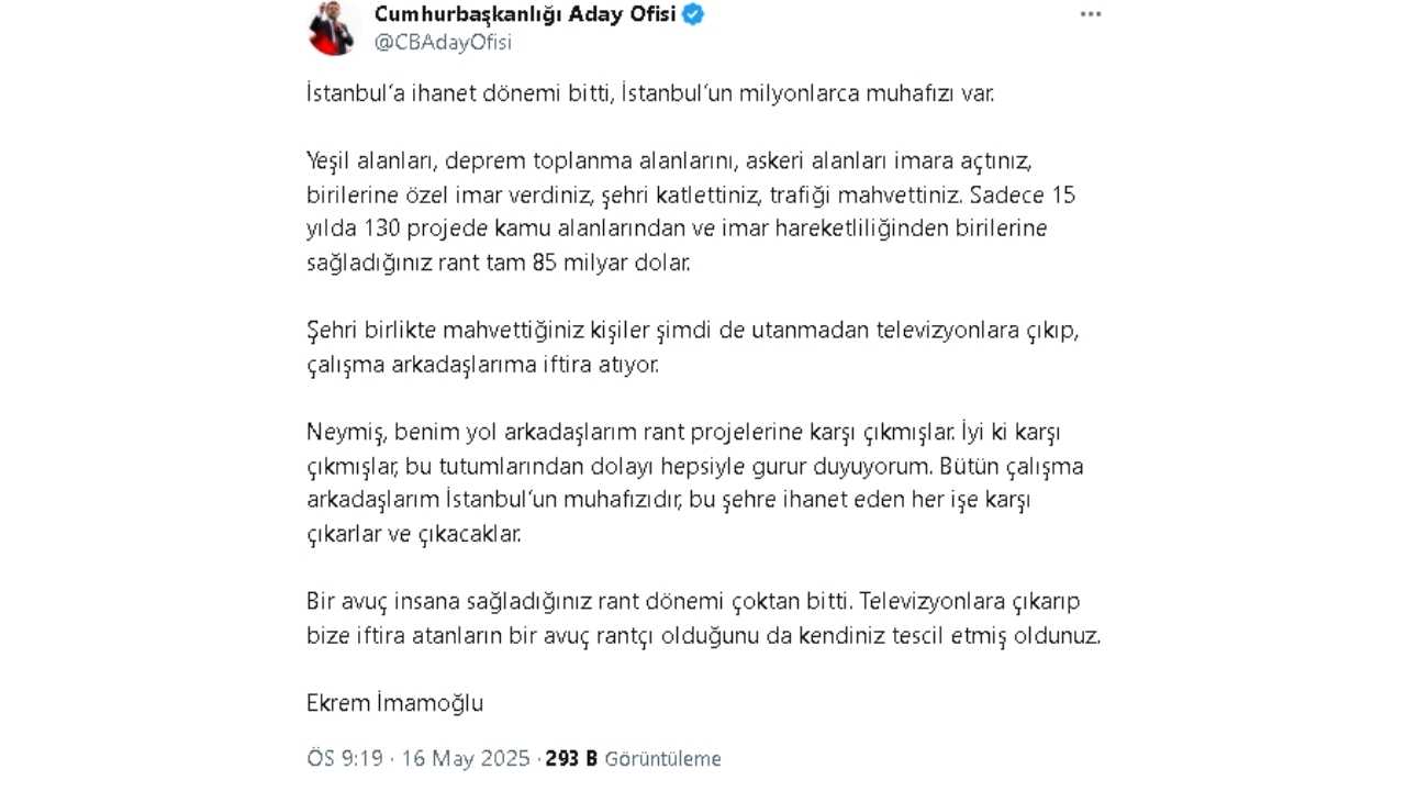 İmamoğlu Mahvettiğiniz Şehirde Rant Dönemi Bitti 2