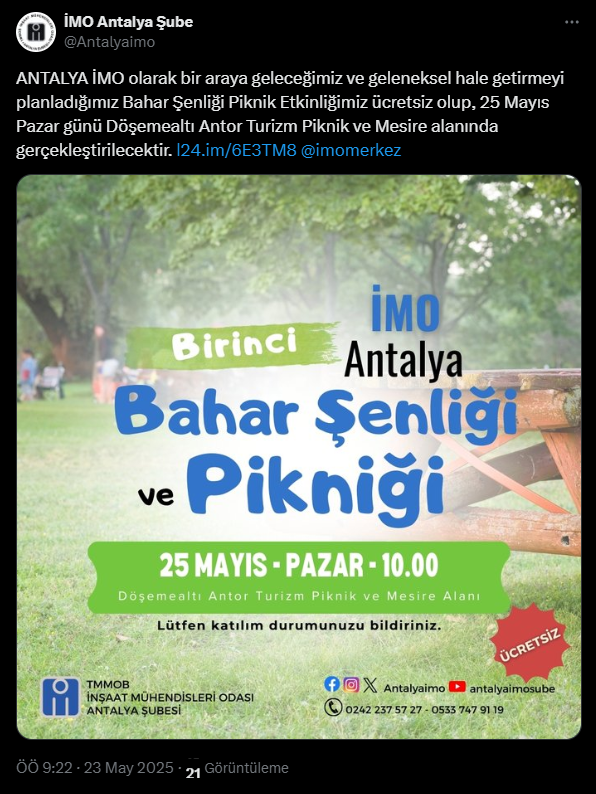 İMO Antalya'dan Bahar Şenliği Etkinliği