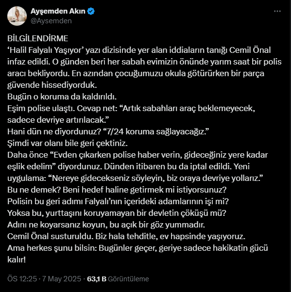 Kıbrıslı Gazeteci Ayşemden Akın'ın Koruması Kaldırıldı