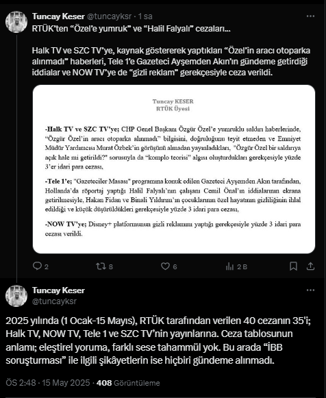 RTÜK Yine Muhalif Kanallara Ceza Yağdırdı