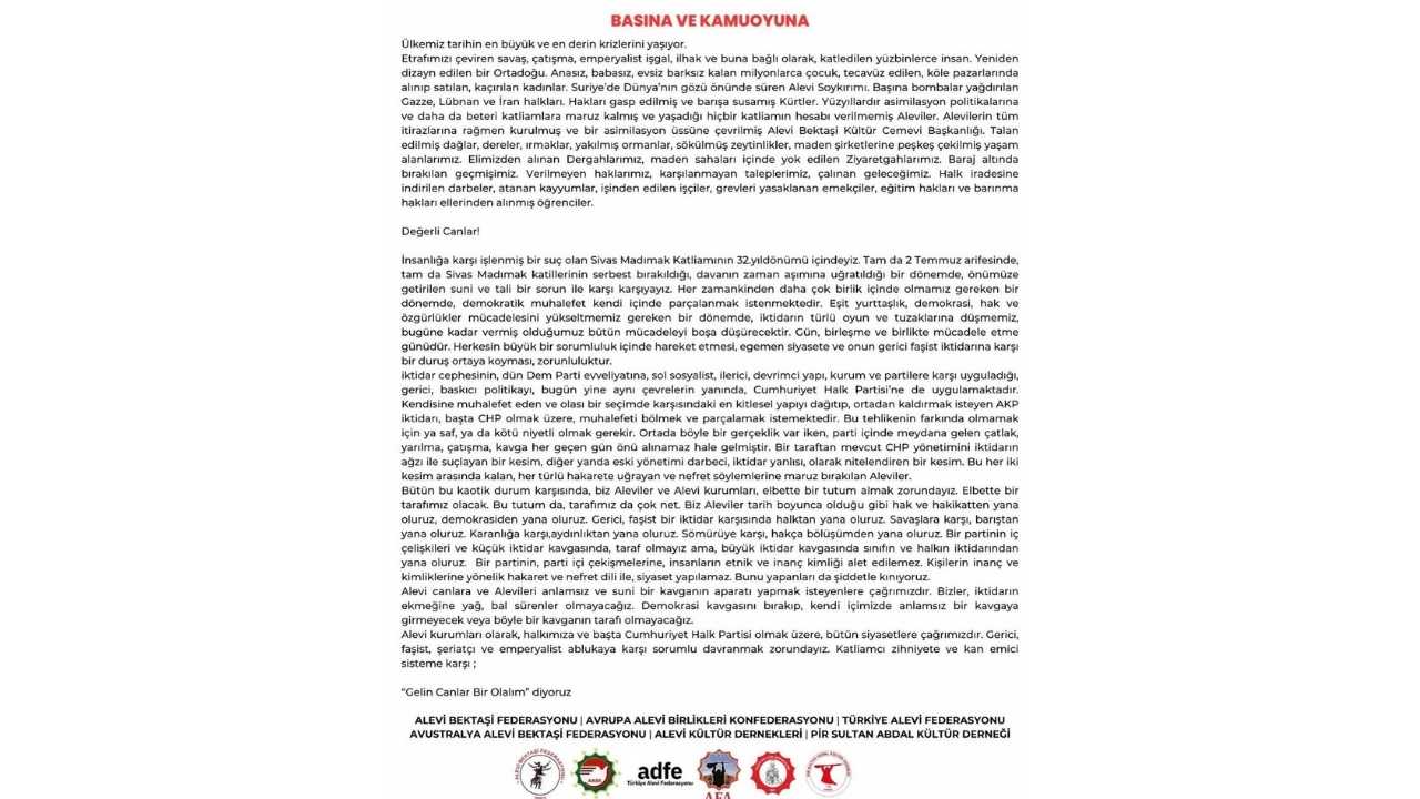 Alevi Federasyonlarından Chp’ye Destek Açıklaması 2