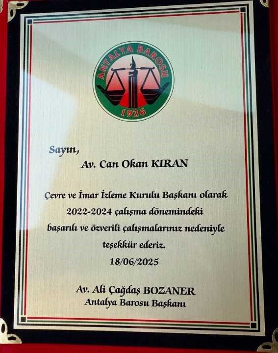 Antalya Barosu’ndan Can Okan Kıran’a Plaket Çevre Ve İmar Mücadelesine Devam 2