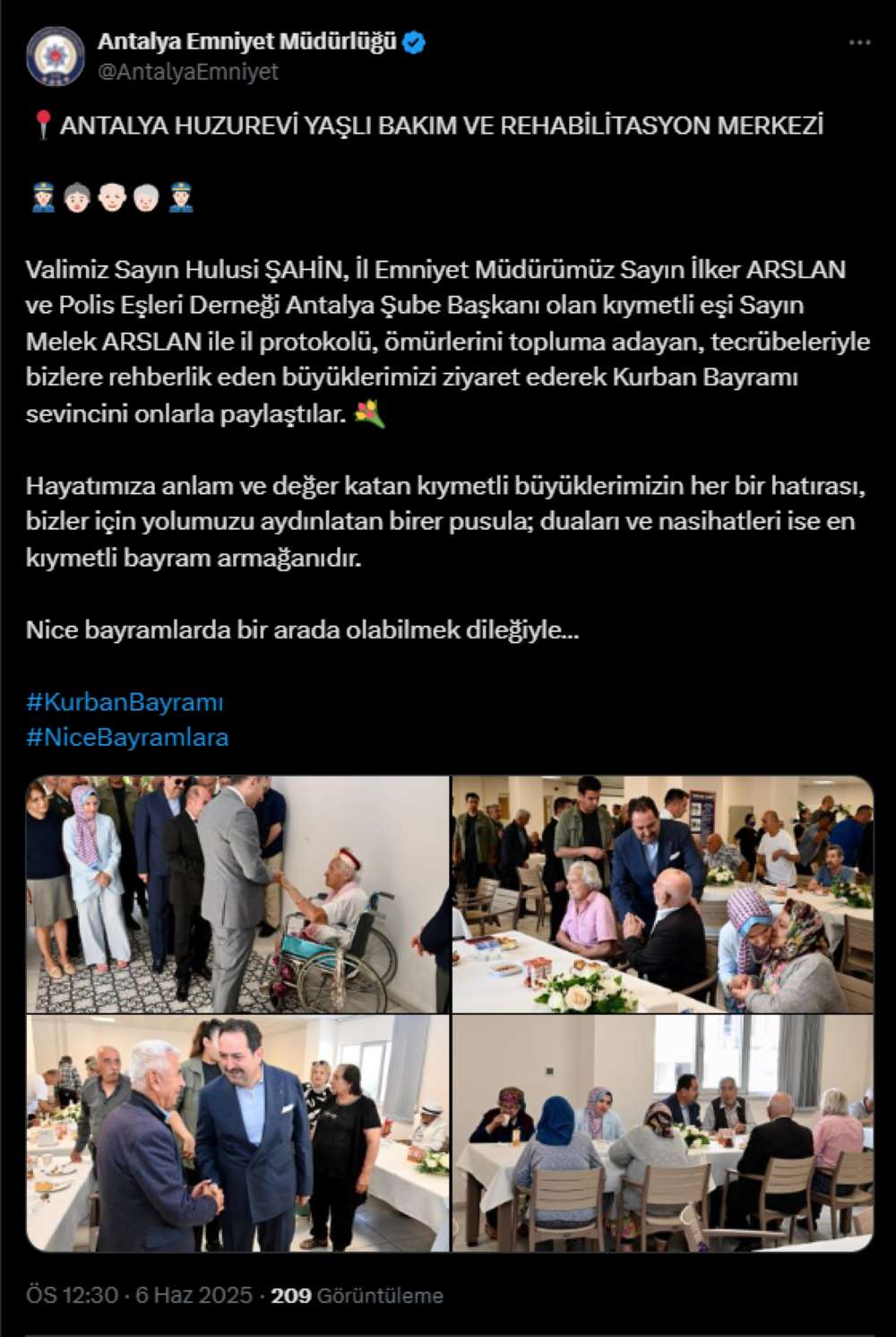 Antalya Protokolünden Huzurevine Bayram Ziyareti