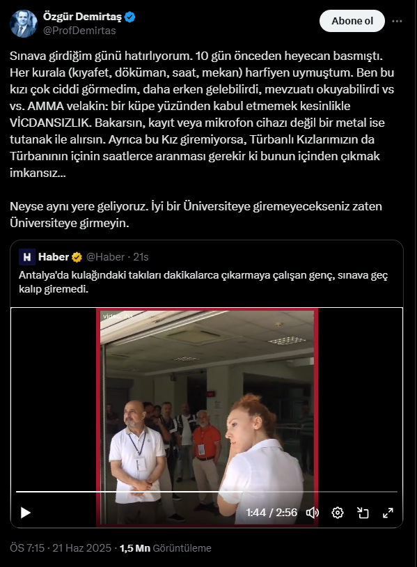 Antalya'da Genç Kızın Sınava Alınmamasına Özgür Demirtaş'tan Tepki!