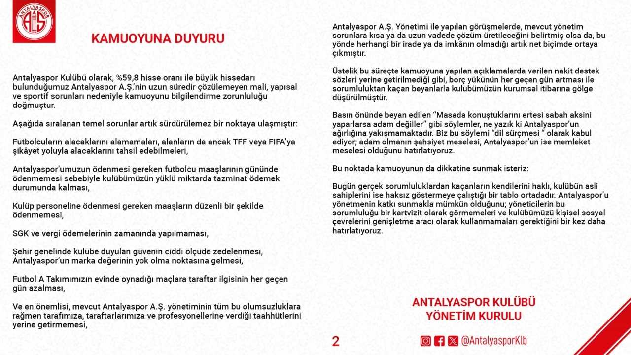 Antalyaspor’da Yönetim Güven Tazelemeye Çağrıldı 2