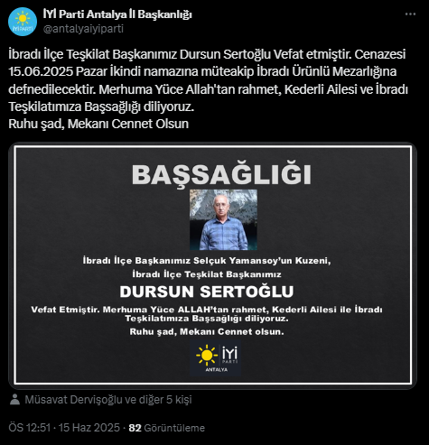 İYİ Parti Antalya'nın Acı Günü! Teşkilat Başkanı Vefat Etti