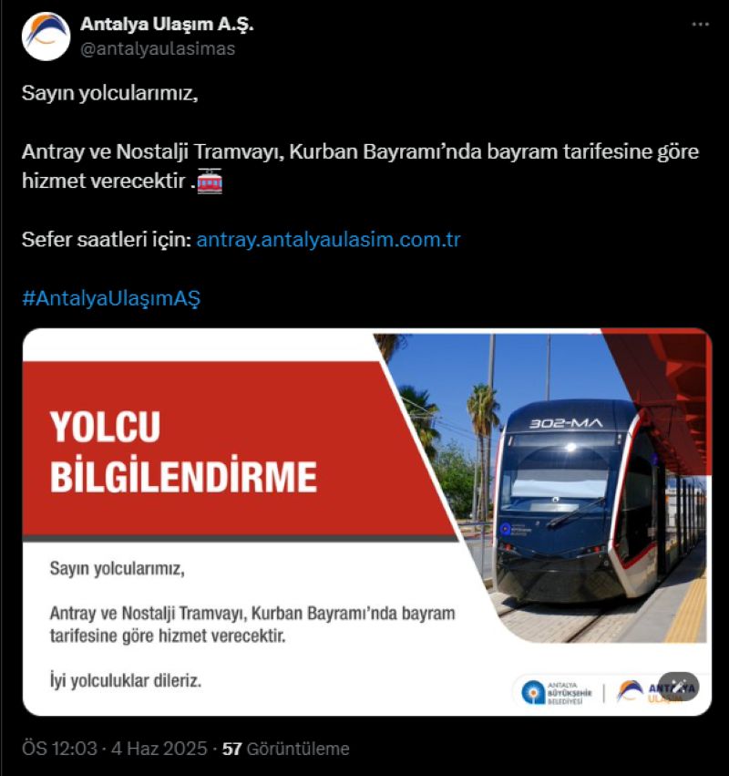 Kurban Bayramı’nda Antalya’da Ulaşım Ücretsiz Olacak Mı?