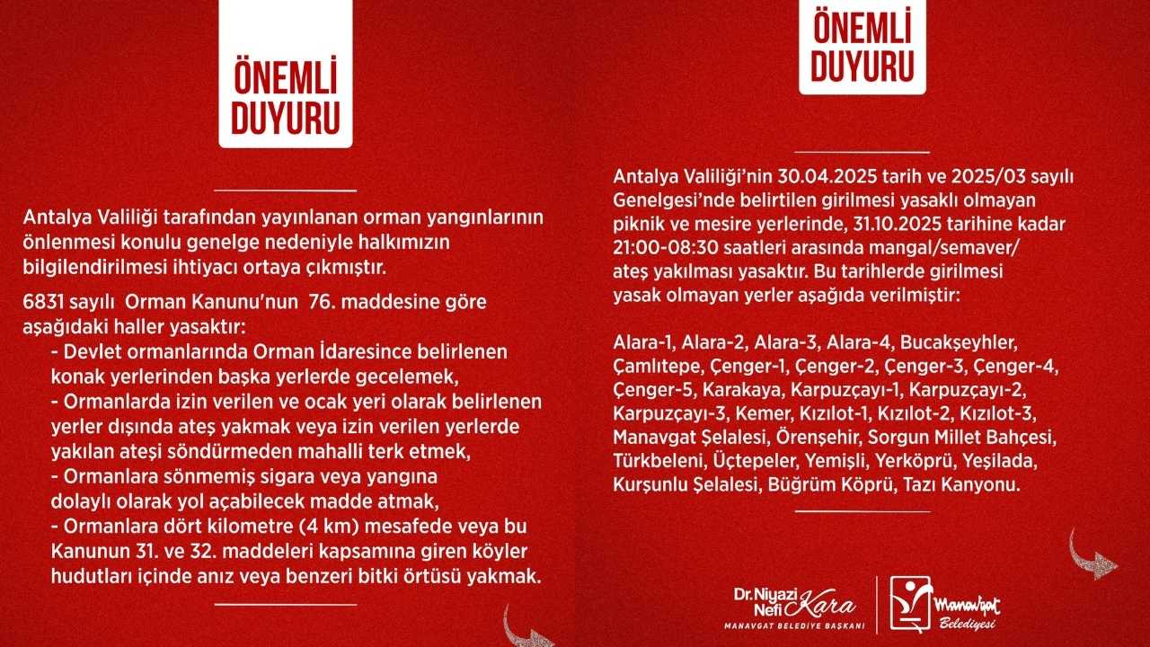 Manavgat’ta Giriş İzni Olan Piknik Alanları Açıklandı 2
